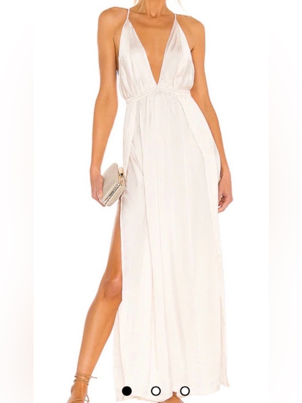 White Plunging V-Neck Maxi Dress with Side Slit -Indah